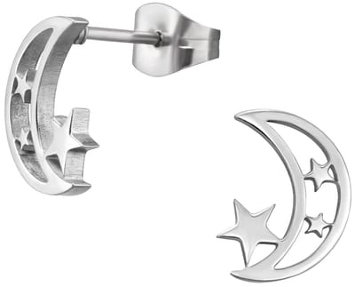 CS Joy - maan oorbellen - Chirurgisch staal - maan met sterren oorknoppen - 8 x 10 mm