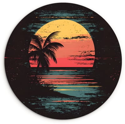 WallCircle® Wandcirkel 120x120 cm - Muurcirkel Strand - Minimalistisch - Zon - Oranje - Muurdecoratie woonkamer - Wanddecoratie slaapkamer - Kamer decoratie accessoires - Ronde schilderijen XXL