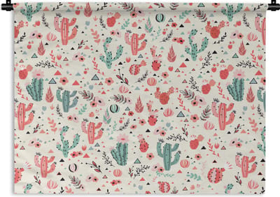 Wandkleed - Wanddoek - Cactus - Bloemen - Pastel - Patronen - 60x45 cm - Wandtapijt