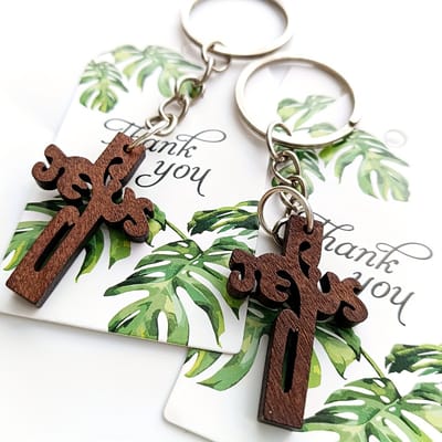 VANDAAG VERZONDEN - Set van 3 sleutelhangers - Hout - Jesus Jezus - Christelijk - Cadeauverpakking