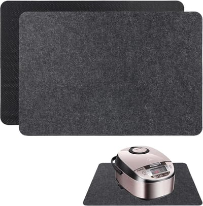 Set van 2 Vuurvaste Matten, Warmtebeschermingsmat voor Koffiezetapparaten, Magnetrons en Airfryers (30 x 45 cm, Zwart)