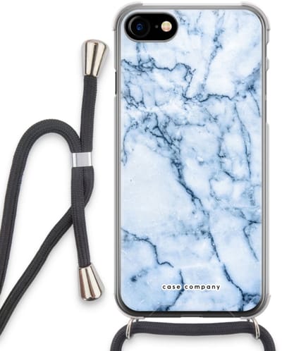 Case Company® - Hoesje met koord geschikt voor iPhone SE 2020 hoesje met Koord - Blauw marmer - Telefoonhoesje met Zwart Koord - Bescherming aan alle Kanten en Over de Schermrand