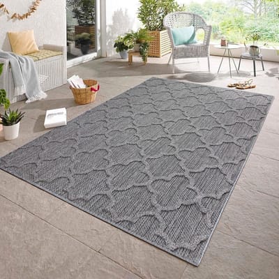 Flycarpets Tenedo Vloerkleed / Buitenkleed - Binnen & Buiten - Grijs - Laagpolig - Berber Motief - 80x250 cm