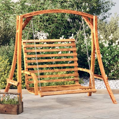vidaXL - Schommelbank - 126x63x92 - cm - gebogen - hout - met - teakafwerking