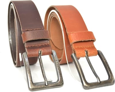 Duopack riemen cognac & bruin - Stoere jeans riemen breedte 4 cm - 100% plantaardig gelooid leer - voordeelset - cognac & bruin - Maat 85 - Totale lengte riem 100 cm