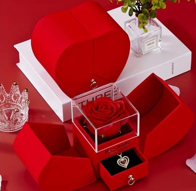 Eeuwige Roos Geschenkdoos - Luxe Liefdescadeau Met Sieradendoos - Blijft Jaren Mooi Zonder Onderhoud - Met Wenskaart en Geschenkzakje - Voor Valentijn Moederdag Verjaardag - Roos Cadeau Set