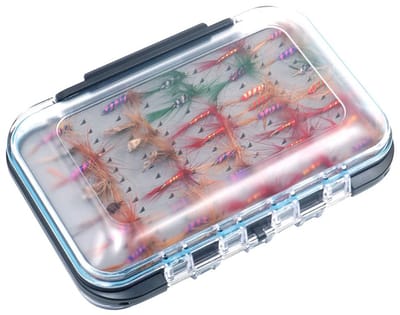 Dailygoods- Vliegenkit 64 Stuks - Waterdichte Tackle Box - Kwaliteitshaken - Droge Vliegen / Terrestrials - Lichtgewicht - Voor Forel Vissen - Vliegvissen