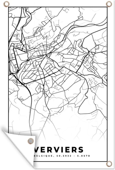 Muurdecoratie België – Verviers – Stadskaart – Kaart – Zwart Wit – Plattegrond - 120x180 cm - Tuinposter - Tuindoek