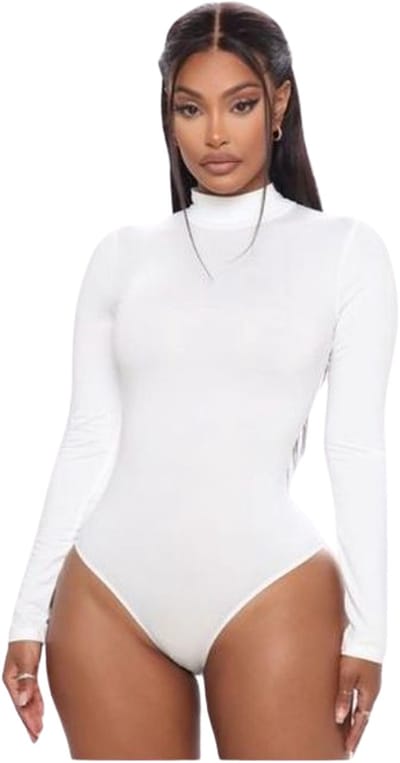 Hoogwaardige Dames Body / Bodysuit | Stretch Met Gesloten Hals | Wit - S