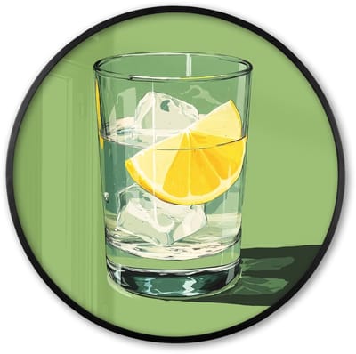 Poster in lijst Rond - Fotolijst 60x60 cm - Posters - Glas - Citroen - Ijsblokjes - Groen - Ronde posterlijst zwart - Decoratie - Wanddecoratie woonkamer - Muurdecoratie slaapkamer