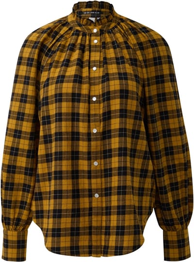 Ruitjesblouse met raglanmouwen en volant bij de hoge kraag dames QS