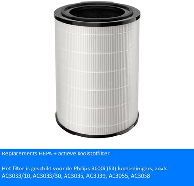 Replacements® FY3430/30 HEPA + Actief Kool Filter – compatibel met Philips 3000i modellen zoals AC3033/10, AC3033/30, AC3036, AC3039, AC3055, AC3058 en meer.