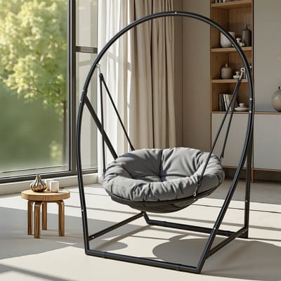 Hangstoel Bali met Stalen Frame - Hangschommel voor Binnen & Buiten - Belastbaar tot 150 kg + Comfortabel Zitkussen
