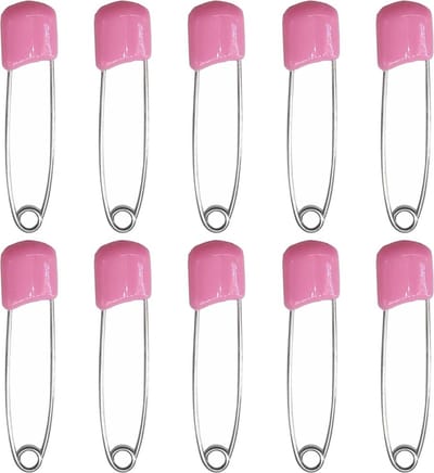 Fako Bijoux - 10 Veiligheidsspelden Met Beschermkap - Katoenen Luier Speld - Baby Veiligheidsspeld - Speld - Baby Safety Pins - 54mm - Roze - 10 Stuks