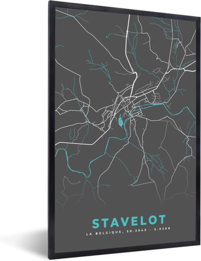 Fotolijst incl. Poster - Stadskaart – Grijs - Kaart – Stavelot – België – Plattegrond - 40x60 cm - Posterlijst