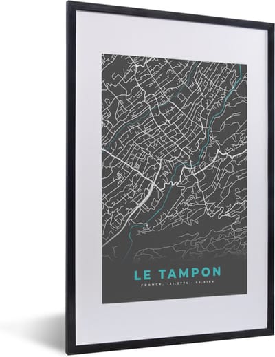 Fotolijst incl. Poster - Stadskaart – Frankrijk – Kaart – Le Tampon – Plattegrond - 40x60 cm - Posterlijst