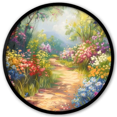 Poster in lijst Rond - Fotolijst 40x40 cm - Posters - Natuur - Landschap - Bloemen - Kleurrijk - Ronde posterlijst zwart - Decoratie - Wanddecoratie woonkamer - Muurdecoratie slaapkamer