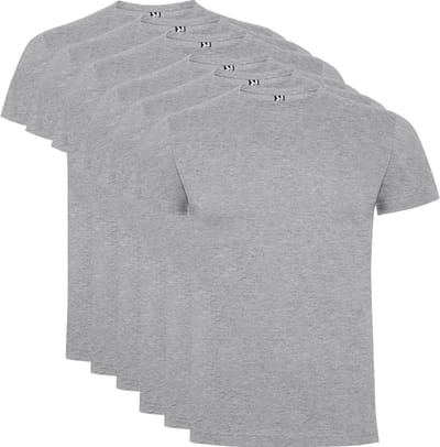 6 Pack Roly Dogo Premium Heren T-Shirt 100% katoen Ronde hals Licht Grijs gemeleerd Maat S