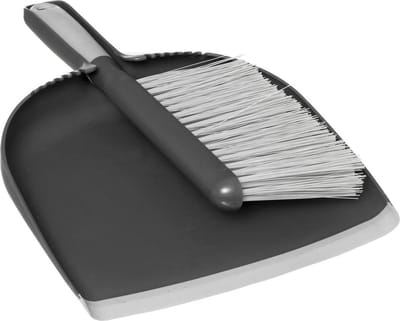 Stoffer en blik grijs 32 x 23 cm van kunststof met anti-slip handvat - Schoonmaken - Vegers