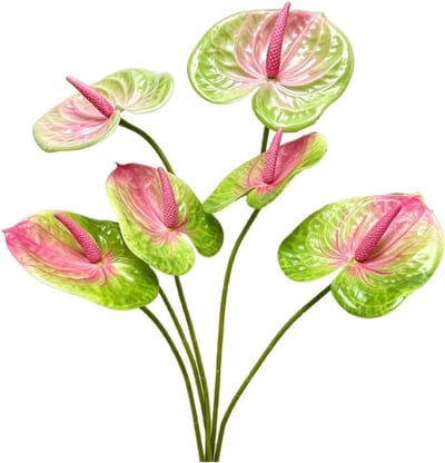 5 Stuks 24 Inch Kunstmatige Anthurium Lelies voor Thuisdecoratie, Bruiloften en Feestjes, Bloemboeketten en Ambachtelijke Decoraties (Groen)