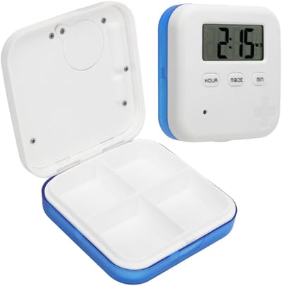 Slimme Pillen Organizer met Alarm en 4 Compartimenten - Draagbare Medicijn Doos (Blauw)