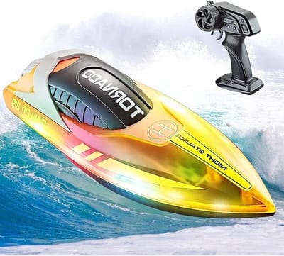 Op afstand bestuurbare boot met verlichting, 2.4 GHz RC raceboot, 2 accu's, speelgoed voor kinderen vanaf 6 jaar, perfect als cadeau voor jongens en meisjes