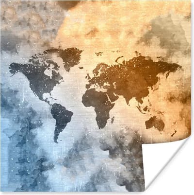 Poster 30x30 cm - Wereldkaart - Abstract - Kleuren - Posters - Kamer decoratie - Wanddecoratie woonkamer - Muurdecoratie slaapkamer