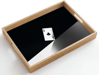 Dienblad hout 50x35 cm - Schootdienblad - Speelkaart - Klaver - Abstract - Zwart - Borrelplank rechthoek - Plateau dienbladen