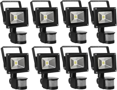 8x 10W LED Buitenlamp met Bewegingssensor - Warm Wit - Waterdichte IP65 Schijnwerper
