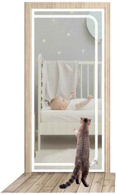 Dailygoods- Hordeur Kattenbestendig 80 x 200 cm - Hordeur met Rits - Nanomesh - Klittenband - Wit - Anti-kattendeurscherm - Deurscherm