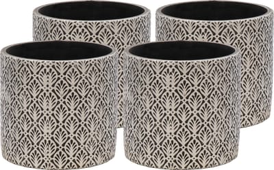 Mega Collections Plantenpot/bloempot - 4x - keramiek - antraciet grijs/zilver - D11 x H10 cm