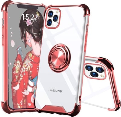 Hoesje Geschikt voor iPhone 11 Pro hoesje silicone met ringhouder Back Cover case - Transparant/Rosegoud