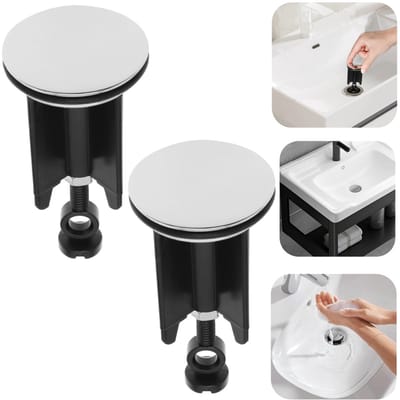 2-pack afvoerdoppen – Wastafelstoppen – Badstoppen – Drukstoppen – Pop up afvoerdoppen – Vervangende wastafelstoppen – Voor keukens, badkamers, toiletten, wastafelmeubels (4 x 6,6 cm – Zwart)