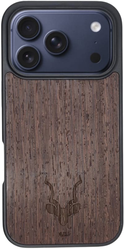 Kudu iPhone 17 Pro Max hoesje case - Houten backcover - Handgemaakt en afgewerkt met duurzaam TPU - Wengé - Zwart