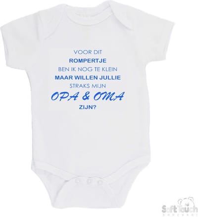 100% katoenen Romper "Voor dit rompertje ben ik nog te klein maar willen jullie straks mijn opa & oma zijn" Jongens Katoen Wit/blauw Maat 62/68