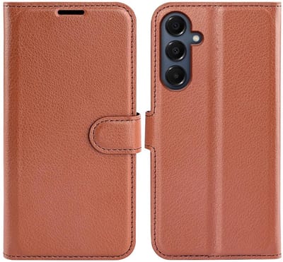 Hoesje geschikt voor Samsung Galaxy A17 - Phonesta Litchi Skin Book Wallet Case - Bruin