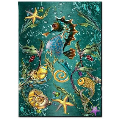 Peinture diamant 5D à faire soi-même, point de croix, hippocampes, broderie diamant 20X30CM black