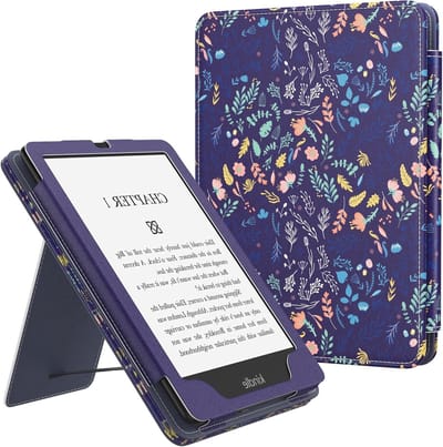 Slimme PU Hoes voor 6.8 Inch E-book Reader, Beschermende Case met Auto Wake/Sleep, Bloemen op Blauw, Ideaal voor E-readers