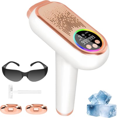 IPL Ontharingsapparaat met Echt Saffier Ice Cooling – Pijnloze Permanente Haarverwijdering voor Dames en Heren, 999.999 Flitsen, 9 Energieniveaus, 3-in-1 HR/SC/RA, Geschikt voor Gezicht, Lichaam, Oksels en Bikinilijn