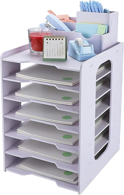 Papieren Brievenbak - Bureau Organizer - Kantoor Opruimen - 7 Lagen Hol Ontwerp - 31x25.5x39 cm - Wit