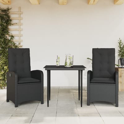 vidaXL - 3-delige - Tuinset - met - kussens - poly - rattan - zwart