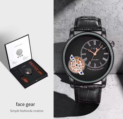 Tomi Luxe Horloge Zwart | Waterafstotend | Luxe Cadeau Giftbox | Zakelijke Horloge | 2 Horloge Band | Leren Band | Tourbillon