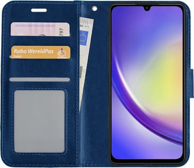 Hoesje - Met Pasjeshouder - Geschikt voor Samsung Galaxy A34 - Luxe Bookcase Portemonee - Flip Case - Kunstleer Book Case - Flipcase - Book Cover - Walletcase - Portemonneehoes - Donkerblauw