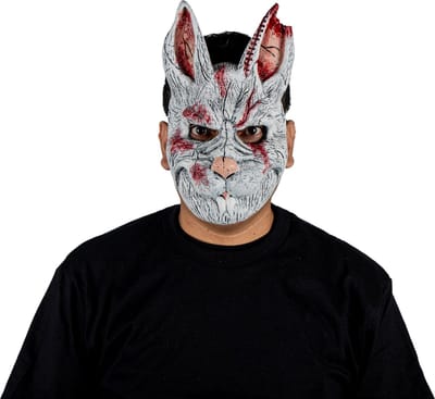 Partychimp Horror Haas Konijnen Gezichtsmasker Halloween Masker voor bij Halloween Kostuum Volwassenen Verkleed Masker Carnaval Eng Masker - Latex - One size