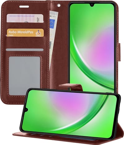 Hoesje - Met Pasjeshouder - Geschikt voor Samsung Galaxy A34 - Luxe Bookcase Portemonee - Flip Case - Kunstleer Book Case - Flipcase - Book Cover - Walletcase - Portemonneehoes - Telefoonhoesjes - Bruin