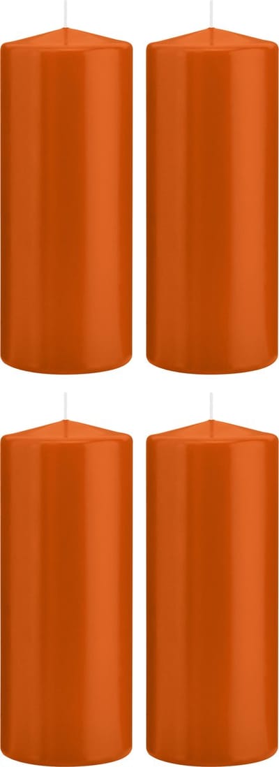Trend Candles Cilinderkaars/stompkaars - 4x - oranje - 8 x 20 cm - 119 branduren - horeca kaarsen