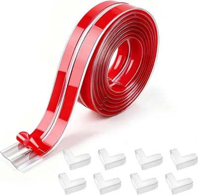 Veilige Hoek- en Randbeschermer van Silicoon, 10mm x 4m, Zelfklevende Anti-Collisiestrips voor Tafel, Muur en Meubels, Ideaal voor Baby- en Kinderveiligheid met 8 Hoekbeschermers