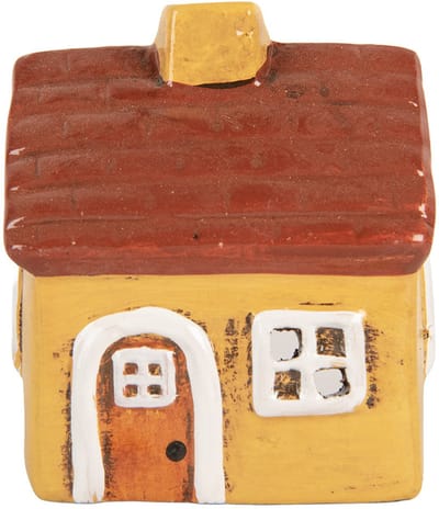 Clayre & Eef Waxinelichthouder Huis 8x7x10 cm Geel Keramiek