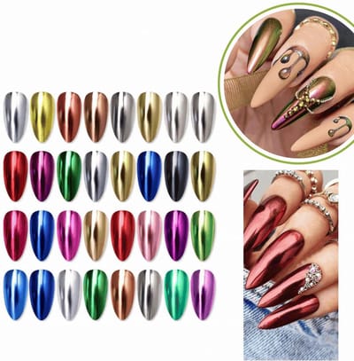Guardian Beauty Nagelkunst Kristal Spiegelpoeder - Gepigmenteerde Kleuren (groen, zilver, blauw, roze, perzik en lichtroze) Mirror Powder - Glassy Pearl effect