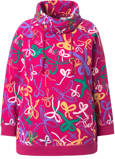 Ulla Popken - Dames - Sweatshirt scribble-patroon opstaande kraag lange mouwen - Kersenrood - Maat 46+